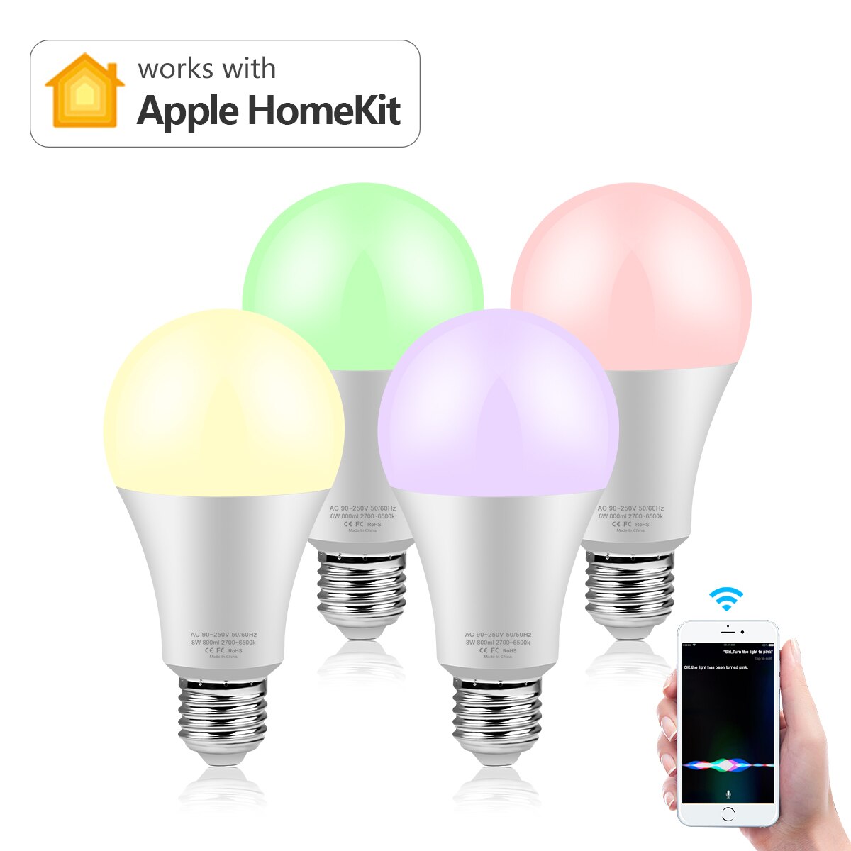 스캔 홈킷 QR 코드 연결 와이파이 스마트 전구, 앱 제어 작업, 애플 홈 키트, 시리 알렉사 구글 홈, RGB E27, 9W LED 램프